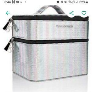 Retired Victoria Secret Train Case (Silver Sequin Stripe)
